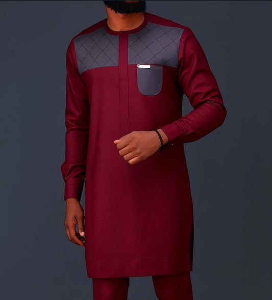 Ensemble rouge à motifs gris